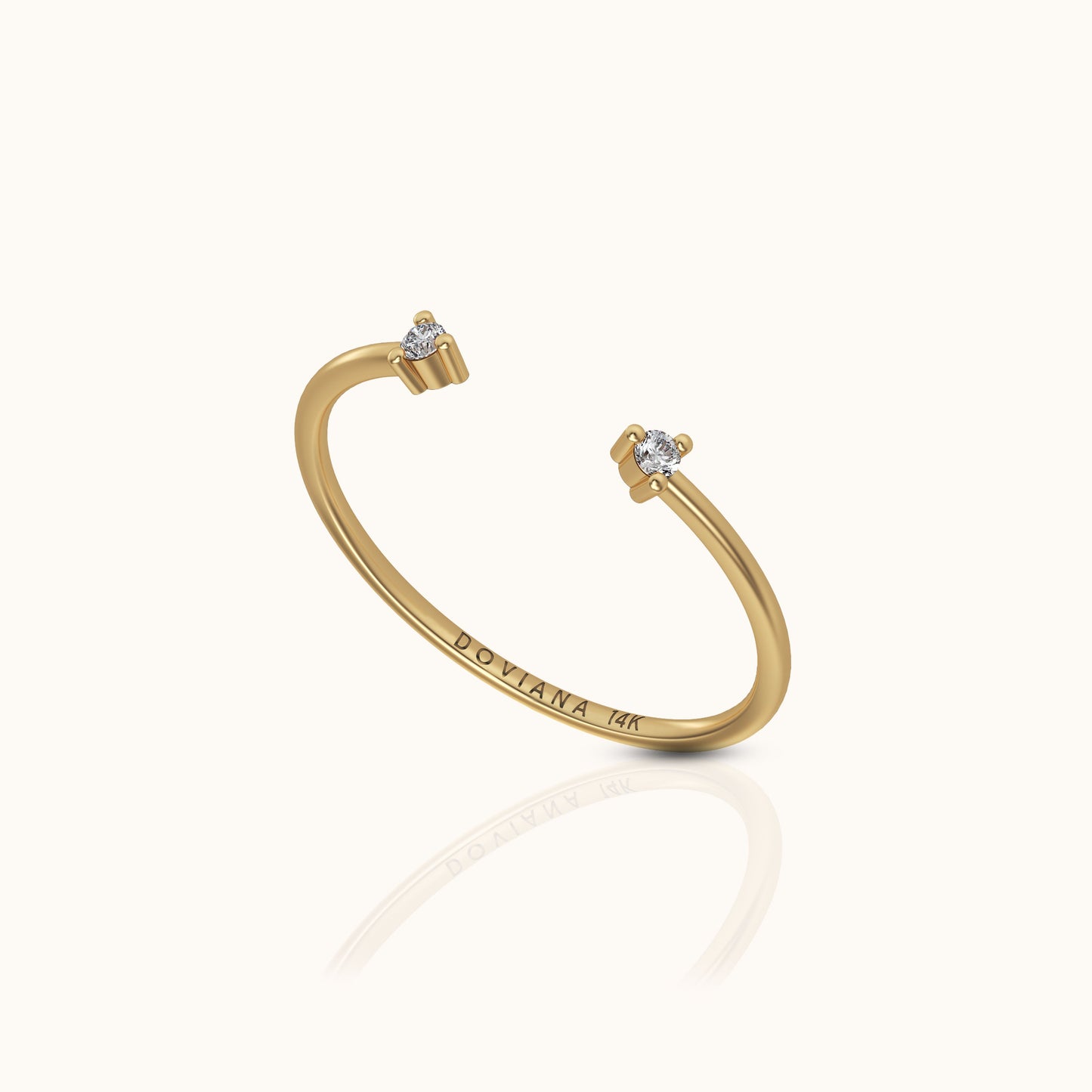 14K Solid Gold Diamonds Open Cuff Ring_Doviana