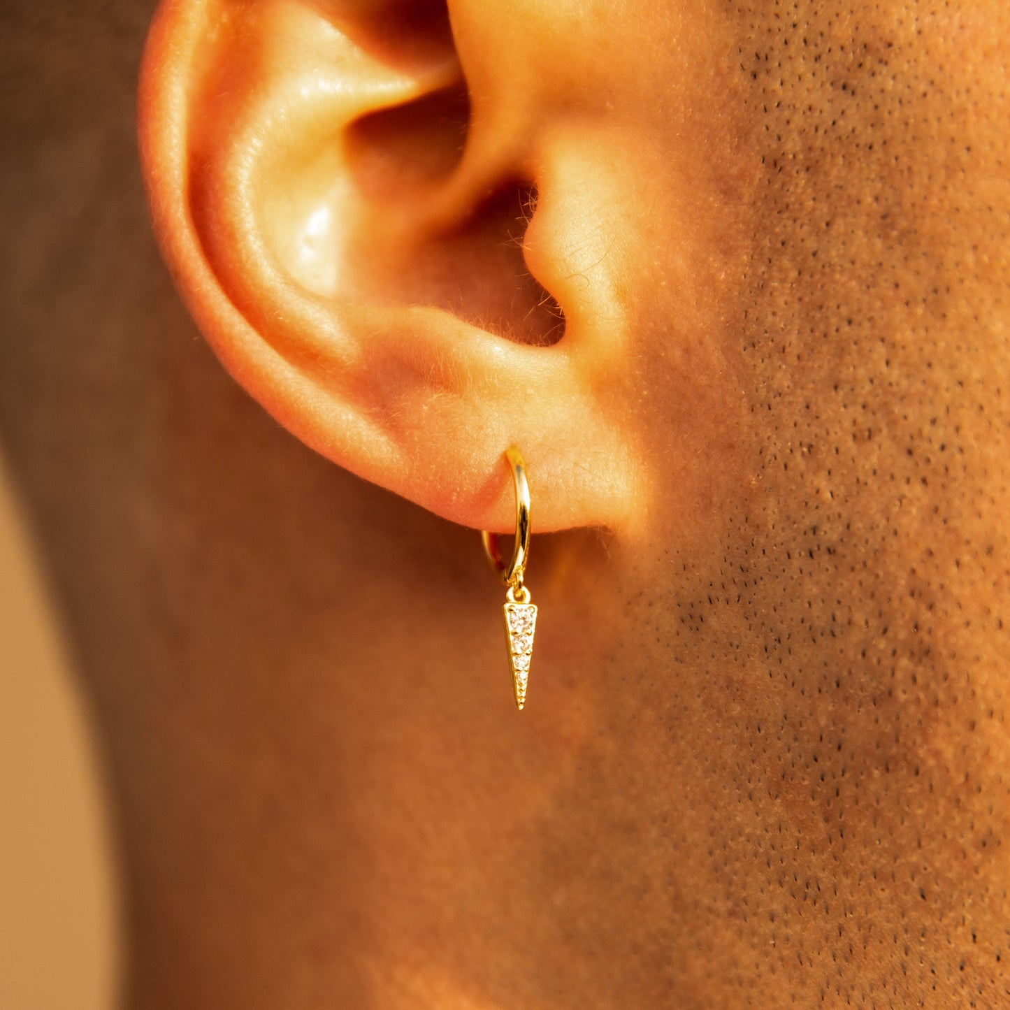 CZ Pave Petite Spikes Drop Huggie Hoops Tiny Gold Spike CZ Dangle Hoop Earrings for Men Genderless Unisex by Doviana