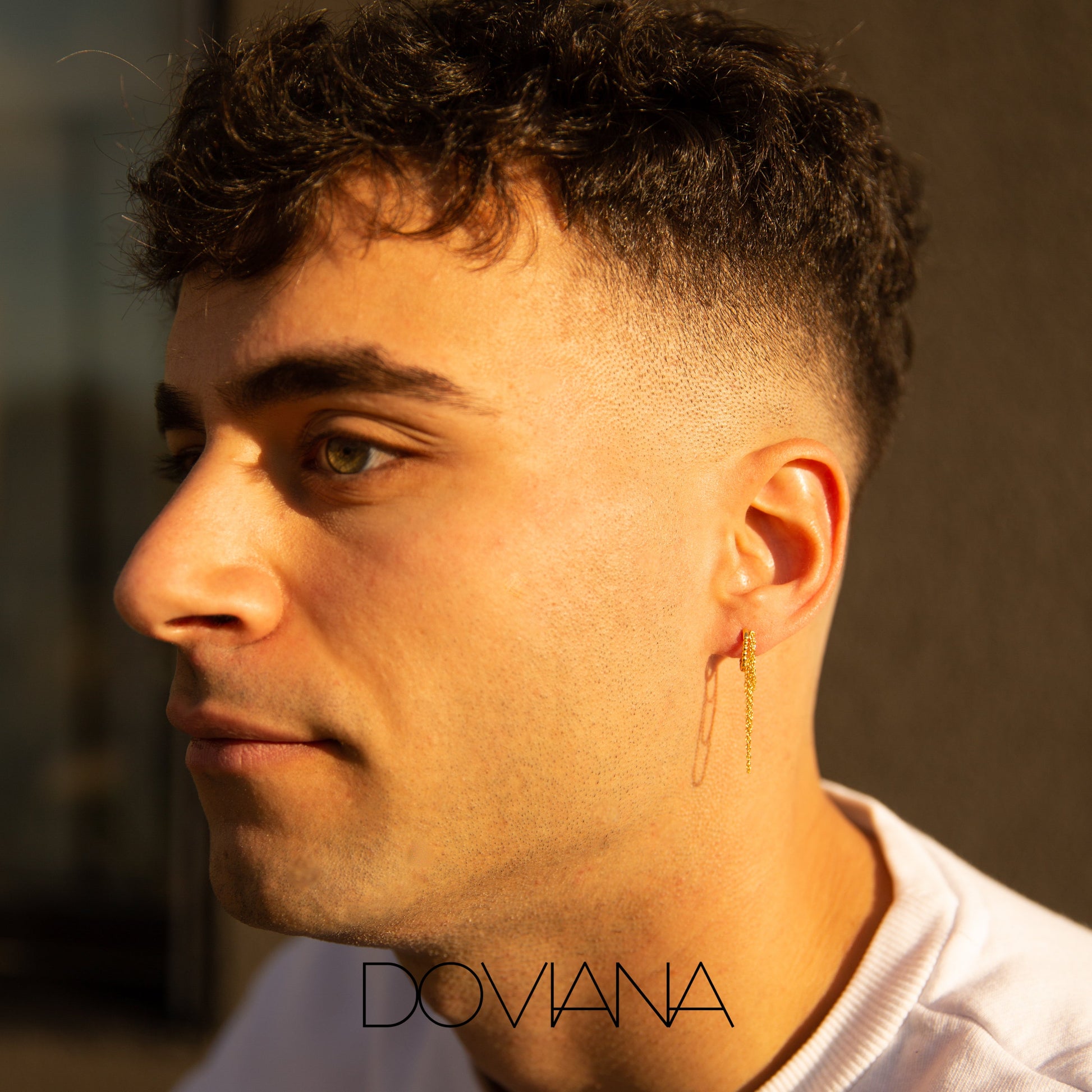 Chain Tassel Huggie Earrings Drop Dangle Gold Silver Hoops by Doviana