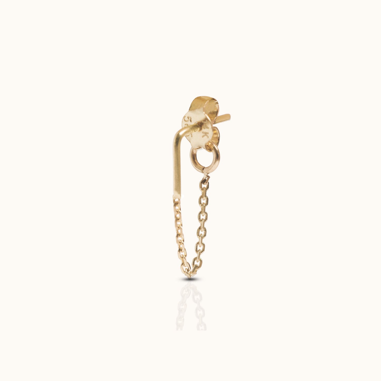 14K Solid Gold L Shape Stud Chain Earring