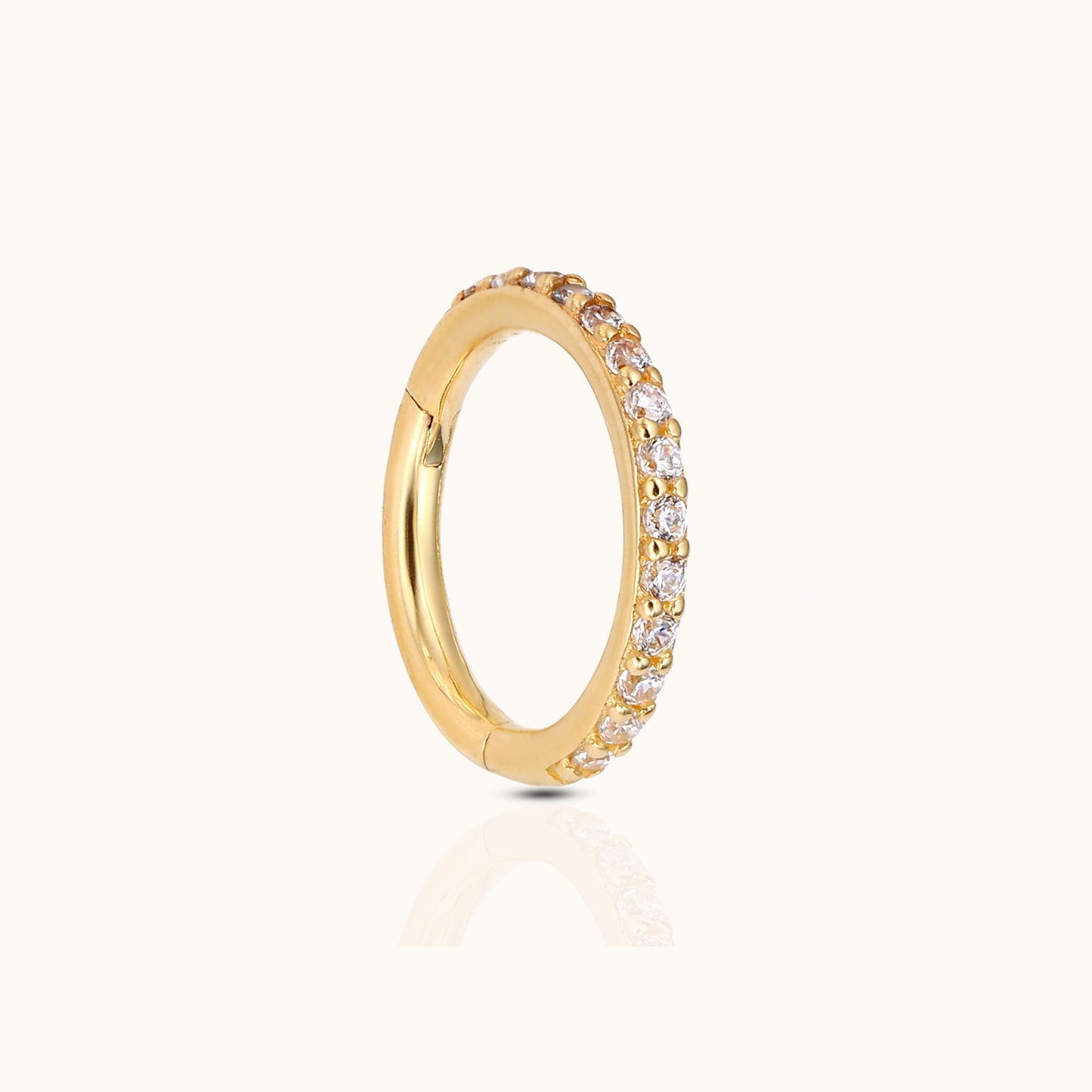 14K Solid Gold 10mm CZ Clicker Hoop Earring
