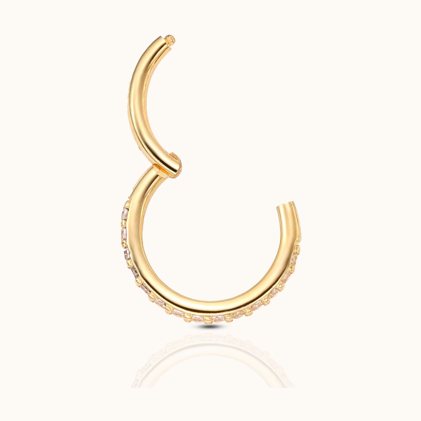 14K Solid Gold 10mm CZ Clicker Hoop Earring