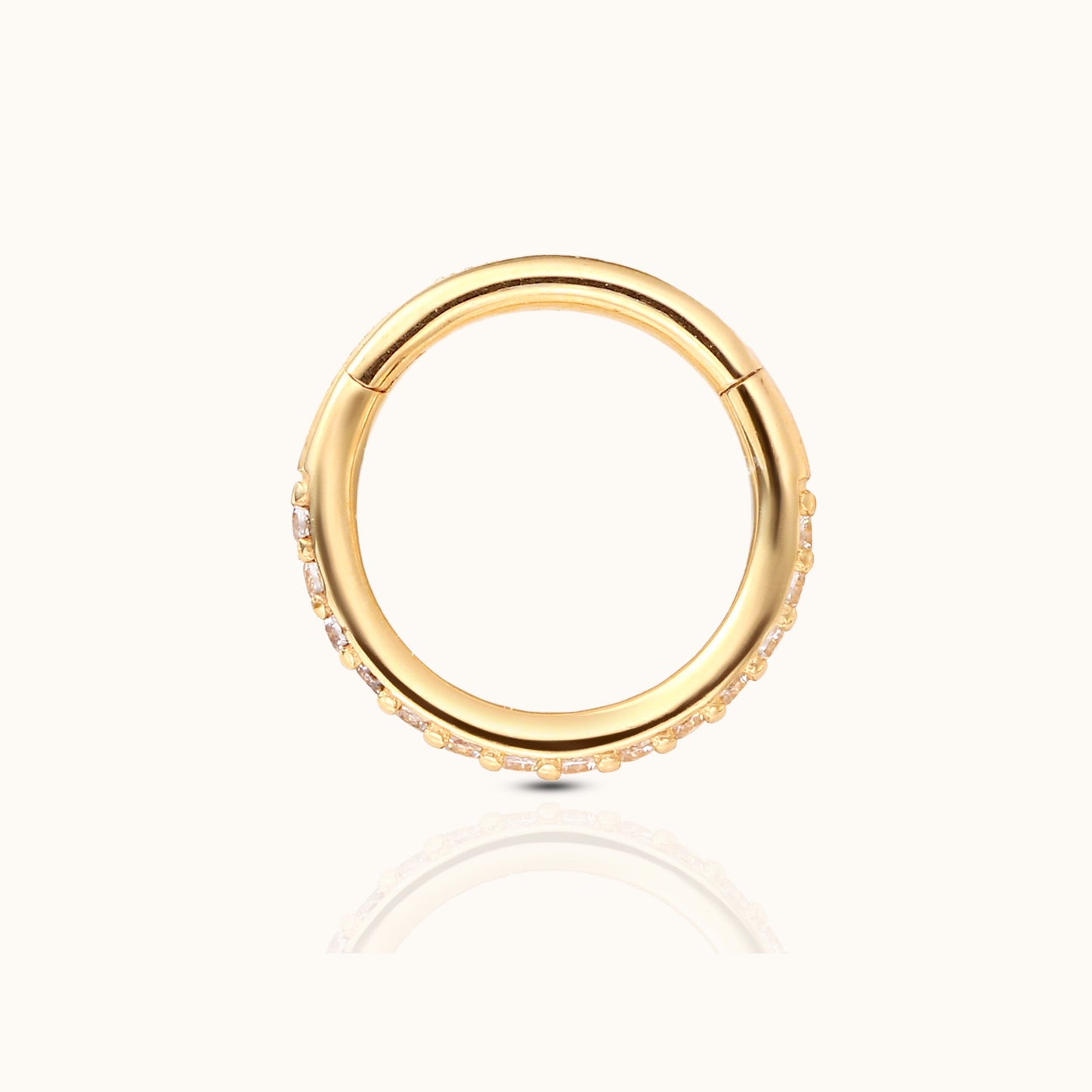14K Solid Gold 10mm CZ Clicker Hoop Earring
