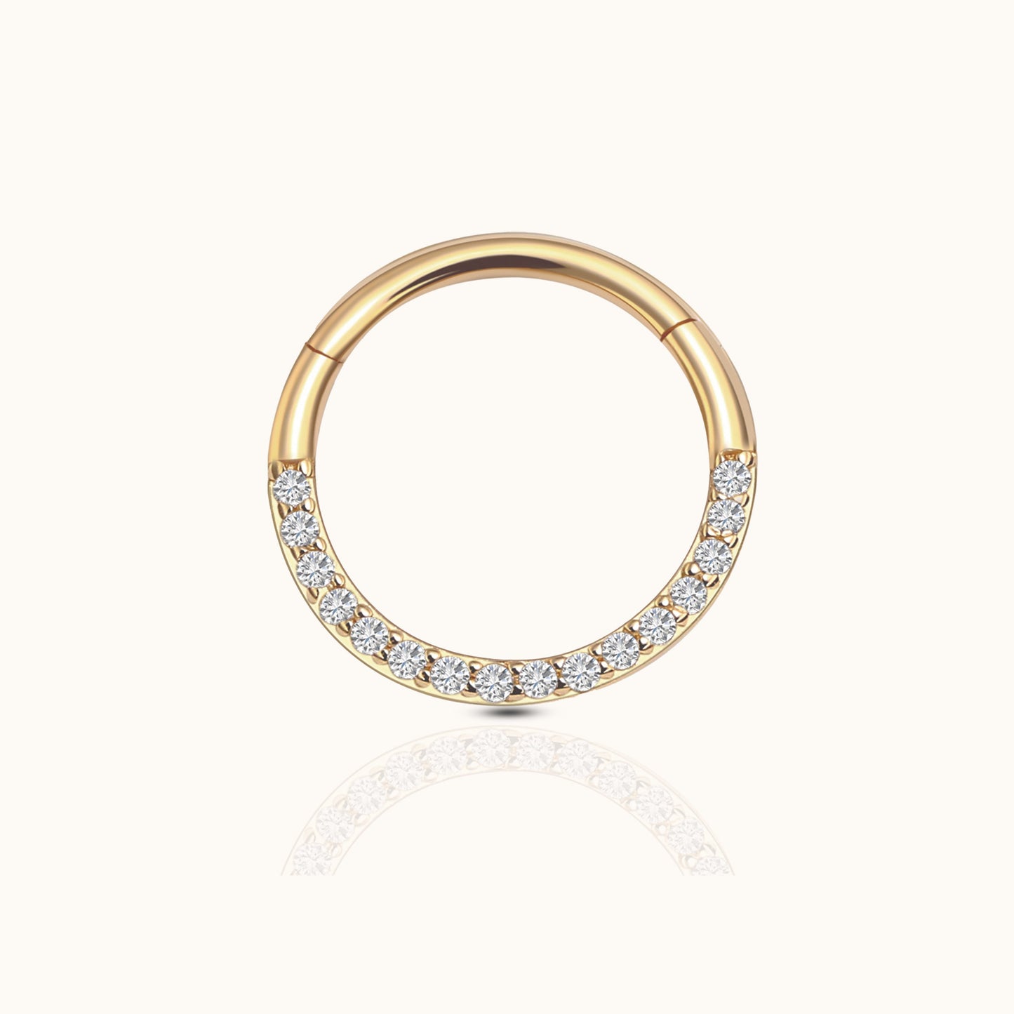 14K Solid Gold 10mm Daith Half CZ Clicker Hoop Earring