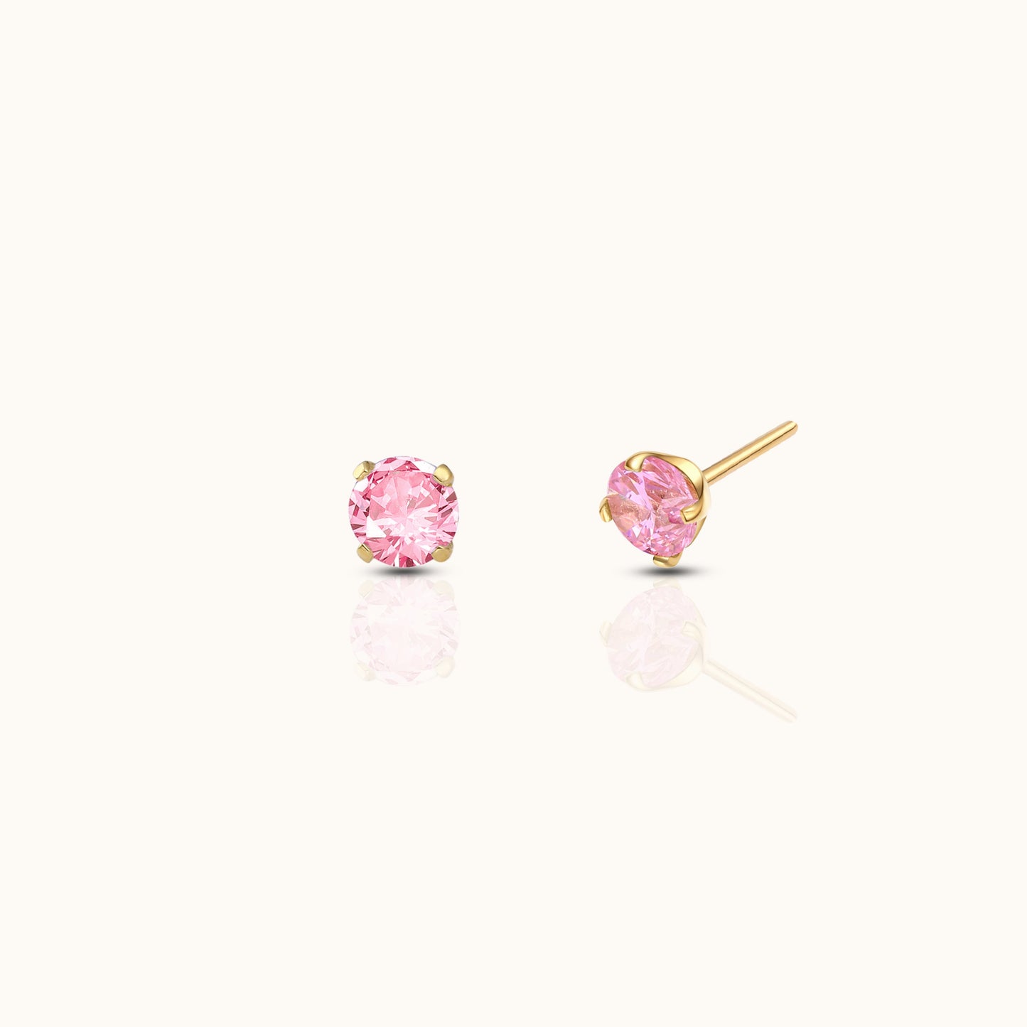14K Solid Gold 2mm Pink CZ Threadless Labret Flat Back Earring