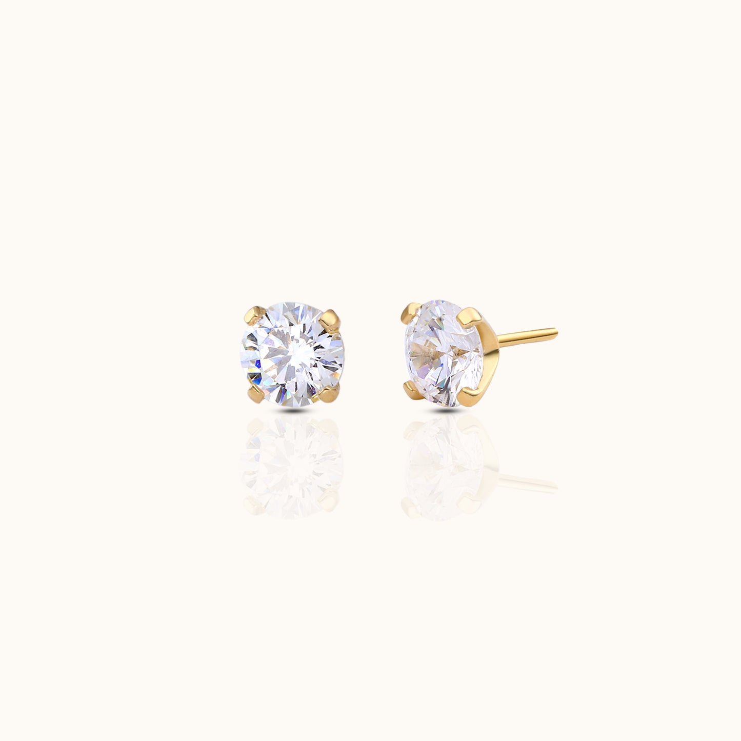 14K Solid Gold 4mm CZ Threadless Labret Flat Back Push Back Nap Earring by Doviana