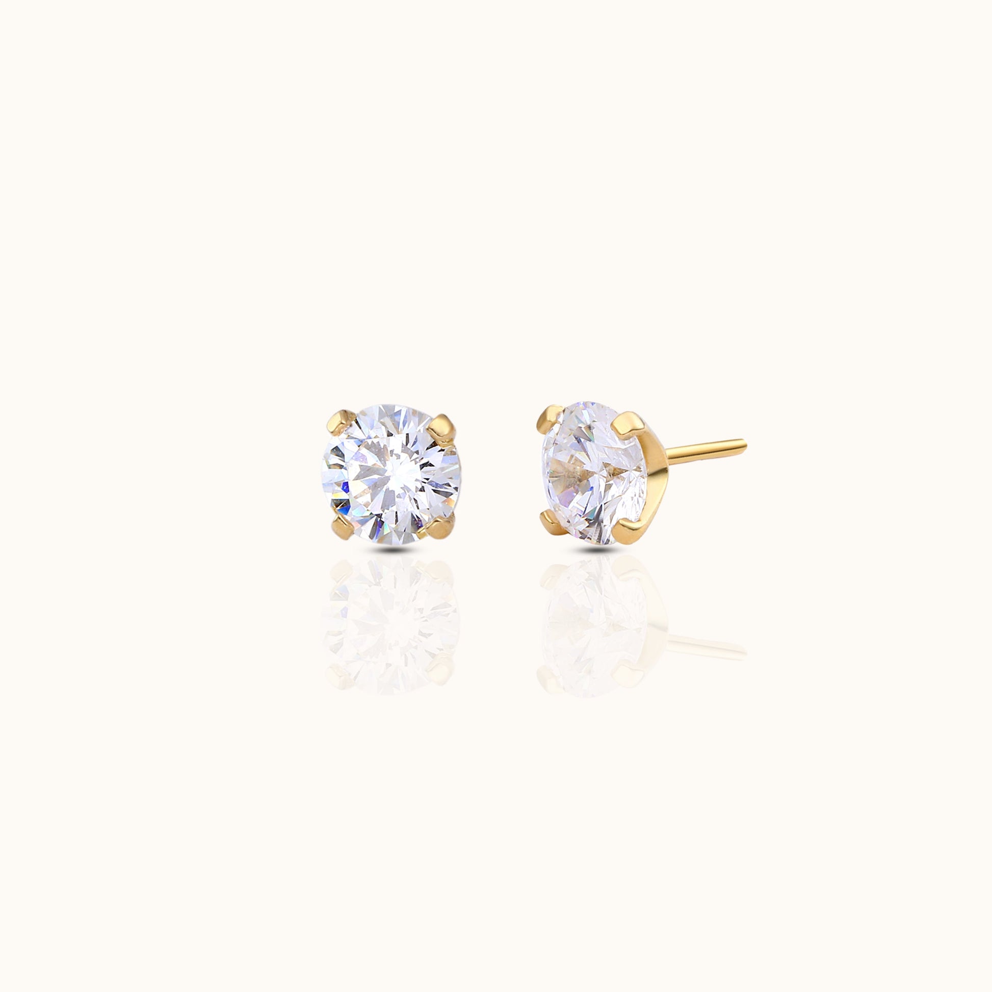 14K Solid Gold 4mm CZ Threadless Labret Flat Back Push Back Nap Earring by Doviana