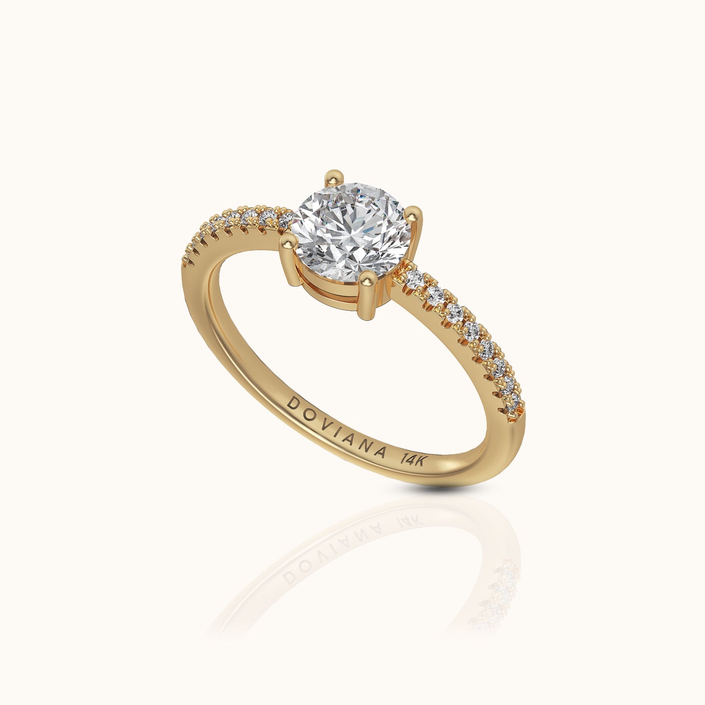 14K Solid Gold Always With You Pavé Diamond Solitaire Ring by Doviana
