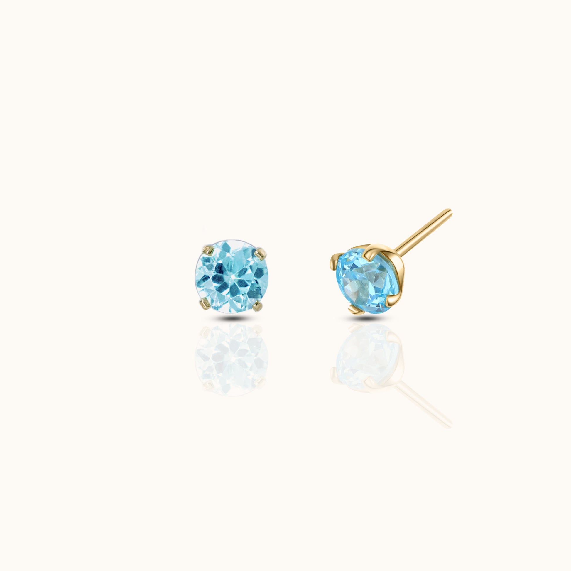 14K Solid Gold 3mm Aquamarine CZ Threadless Labret Flat Back Push Back Nap Earring by Doviana