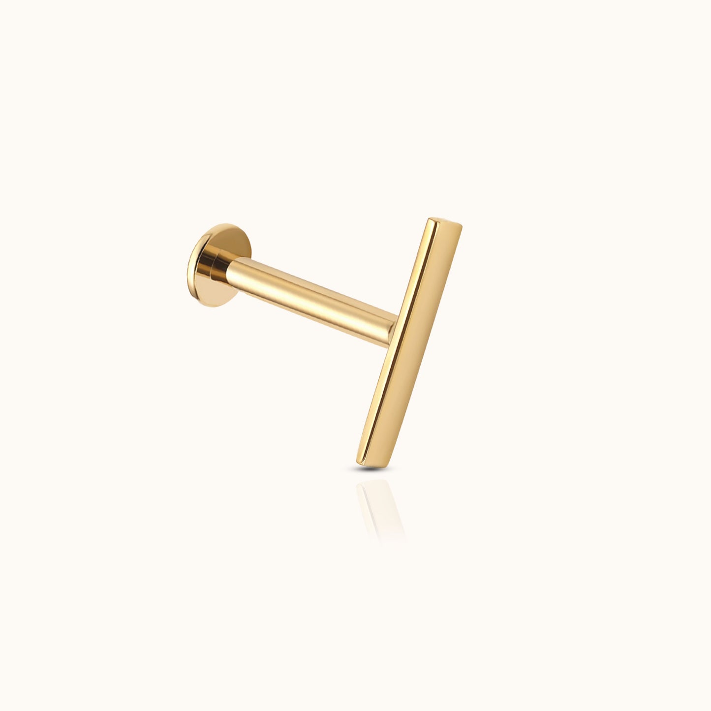 14K Solid Gold Bar Threadless Labret Flat Back Push Back Nap Earring by Doviana