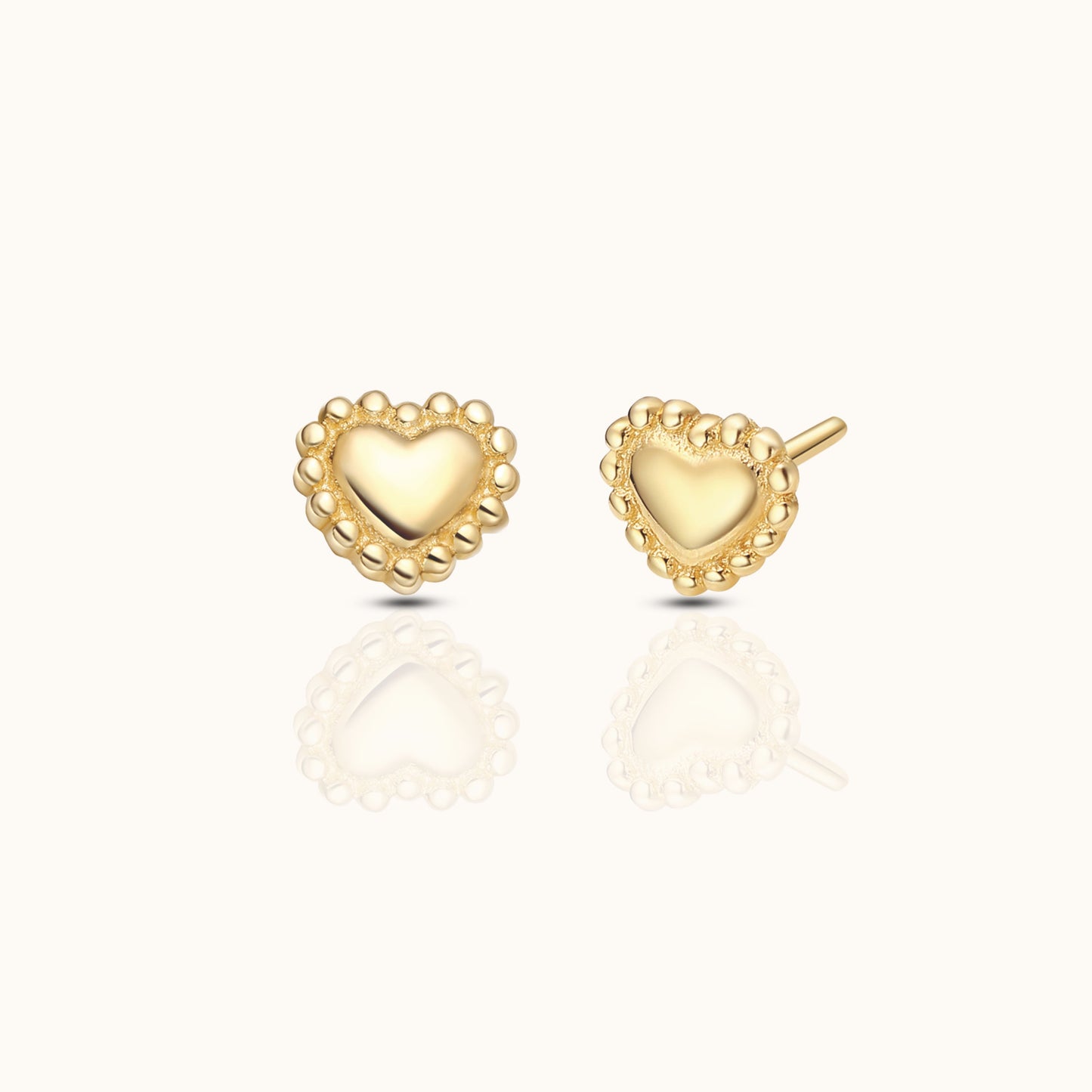 14K Solid Gold Bead Heart Threadless Labret Flat Back Nap Earring by Doviana