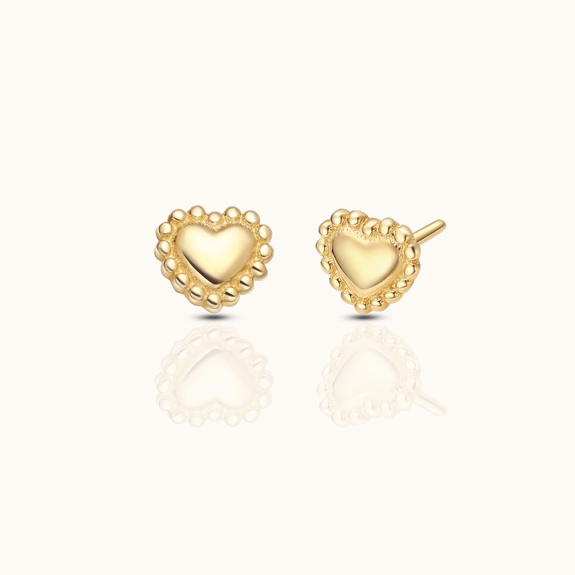 14K Solid Gold Bead Heart Threadless Labret Flat Back Nap Earring by Doviana
