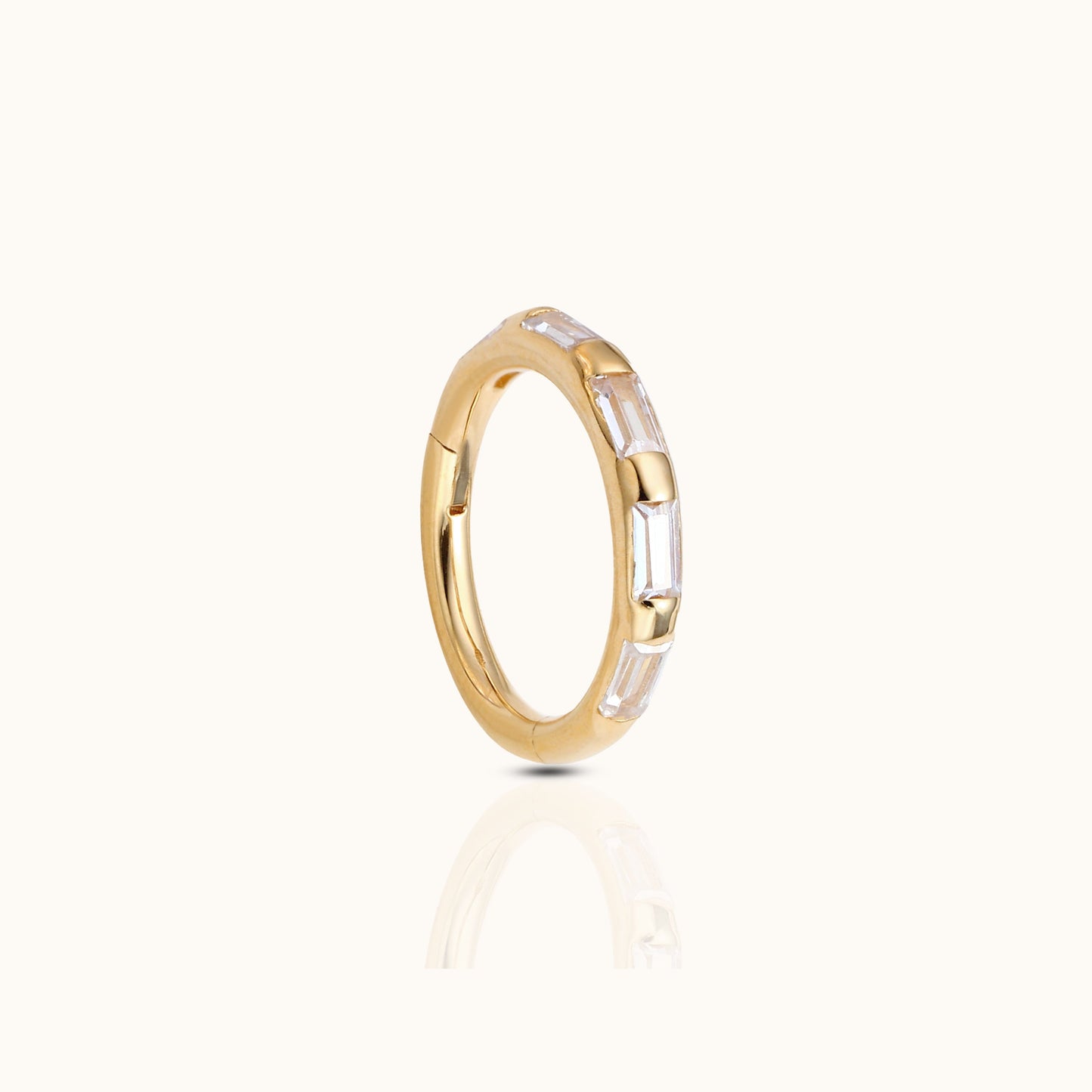 14K Solid Gold CZ Bezel Clicker Nap Hoop Earring by Doviana
