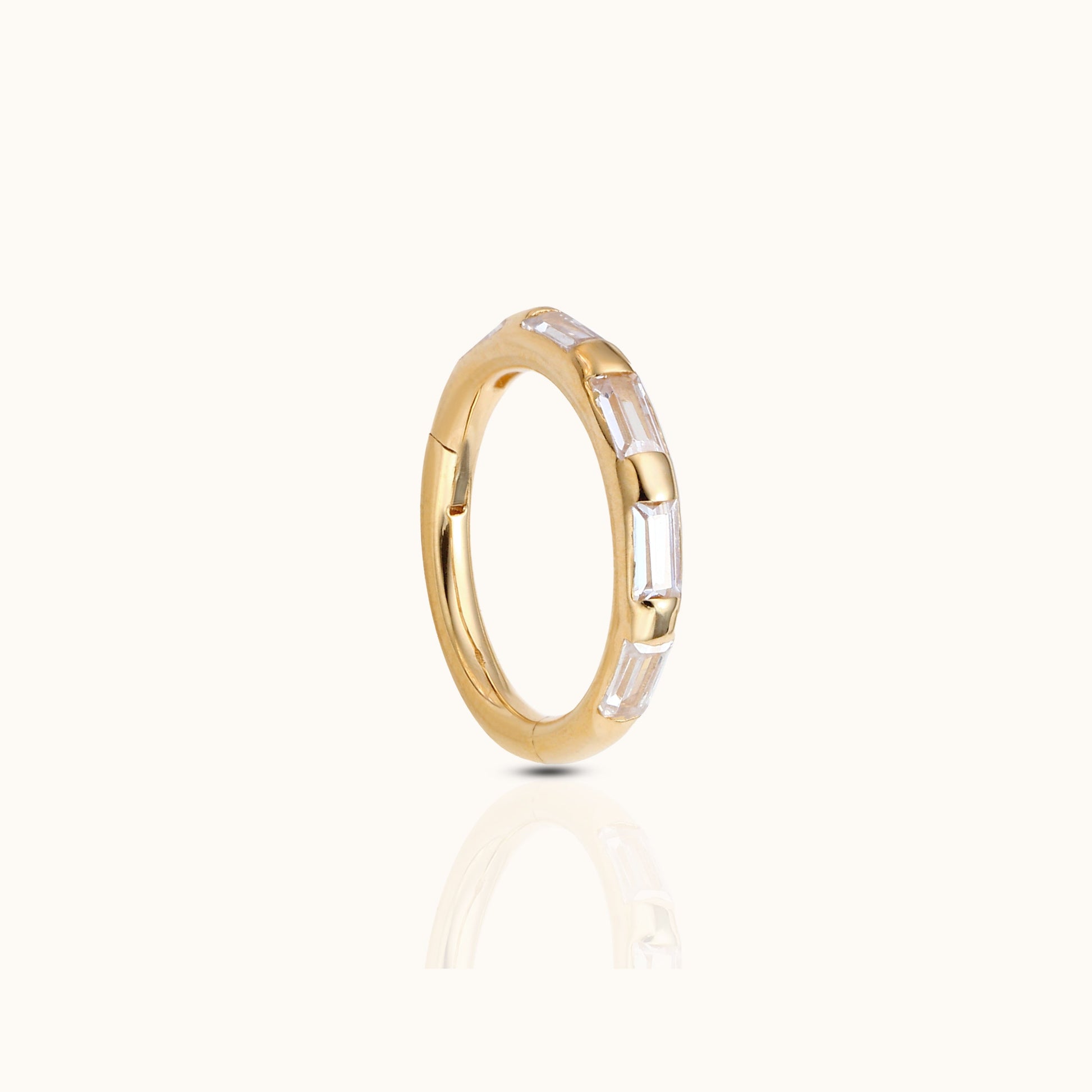 14K Solid Gold CZ Bezel Clicker Nap Hoop Earring by Doviana