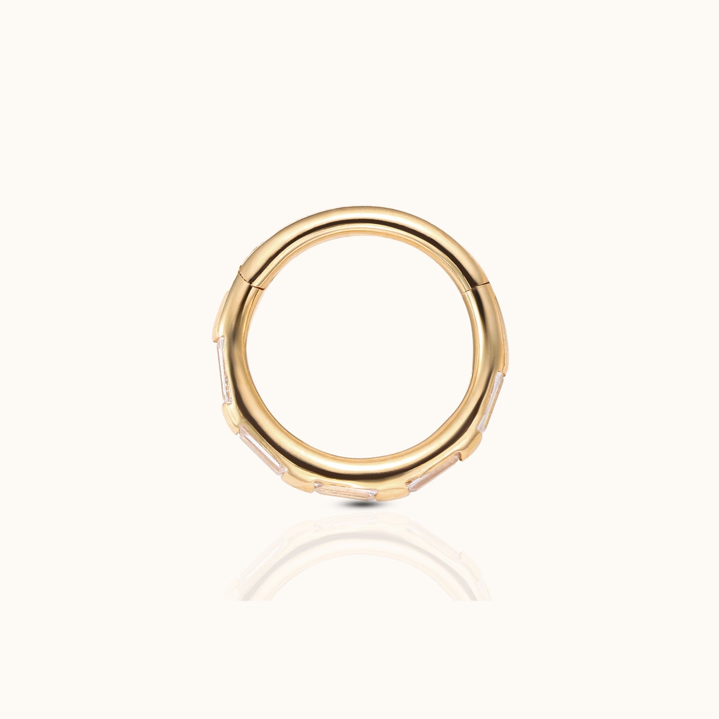 14K Solid Gold CZ Bezel Clicker Nap Hoop Earring by Doviana