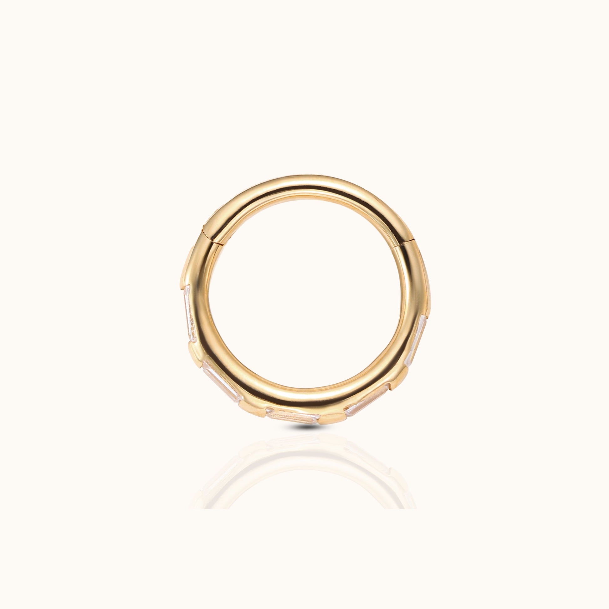 14K Solid Gold CZ Bezel Clicker Nap Hoop Earring by Doviana