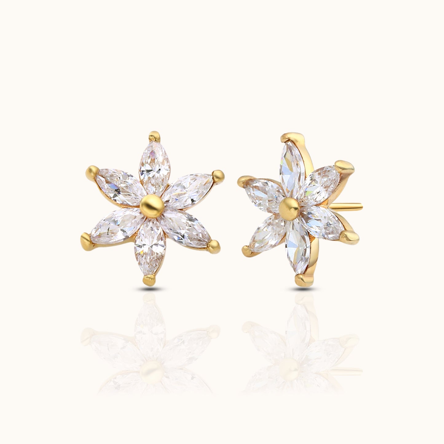 14K Solid Gold Daisy Floral Threadless Labret Flat Back Earring