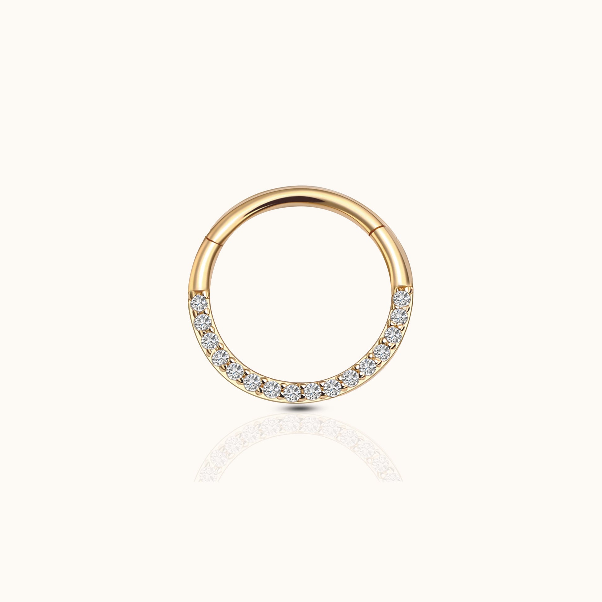 Classic 14K Solid Gold Daith Half CZ Clicker Nap Hoop Earring by Doviana