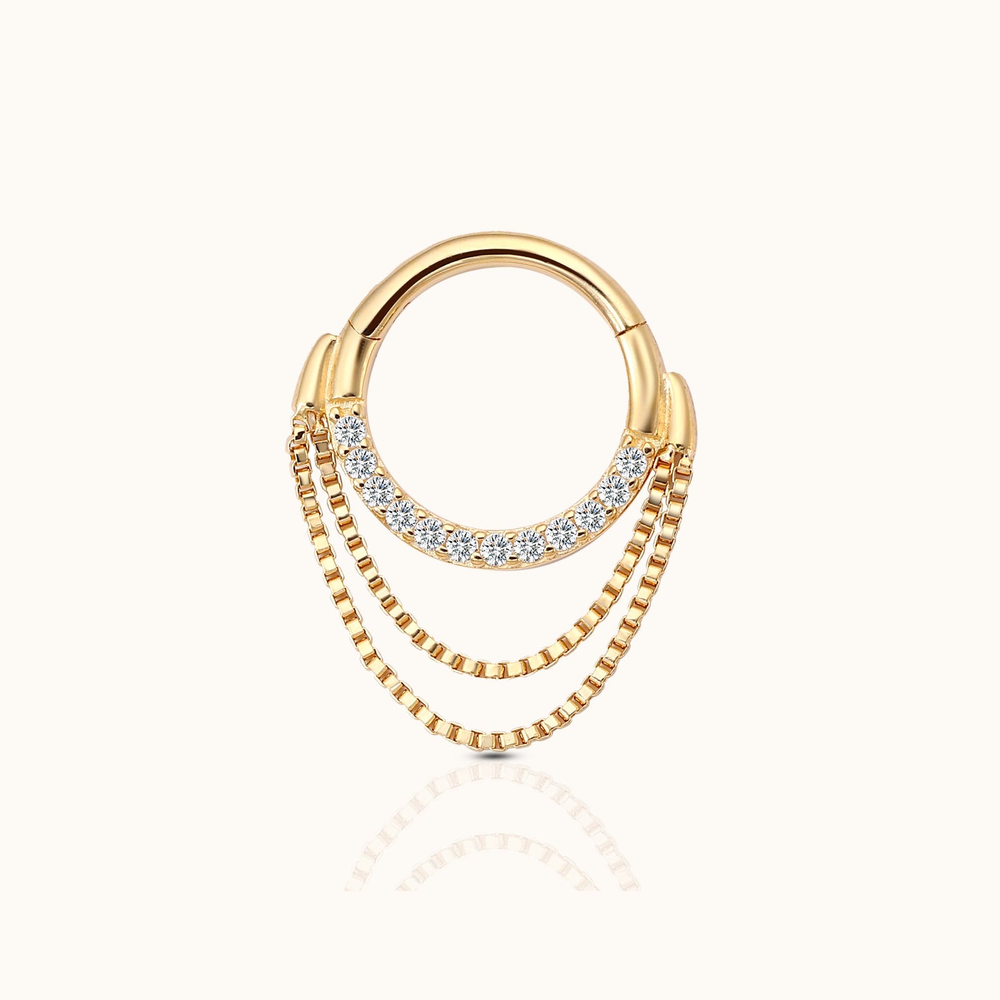 14K Solid Gold Double Layered Chain Clicker Dangle Hoop Earring by Doviana