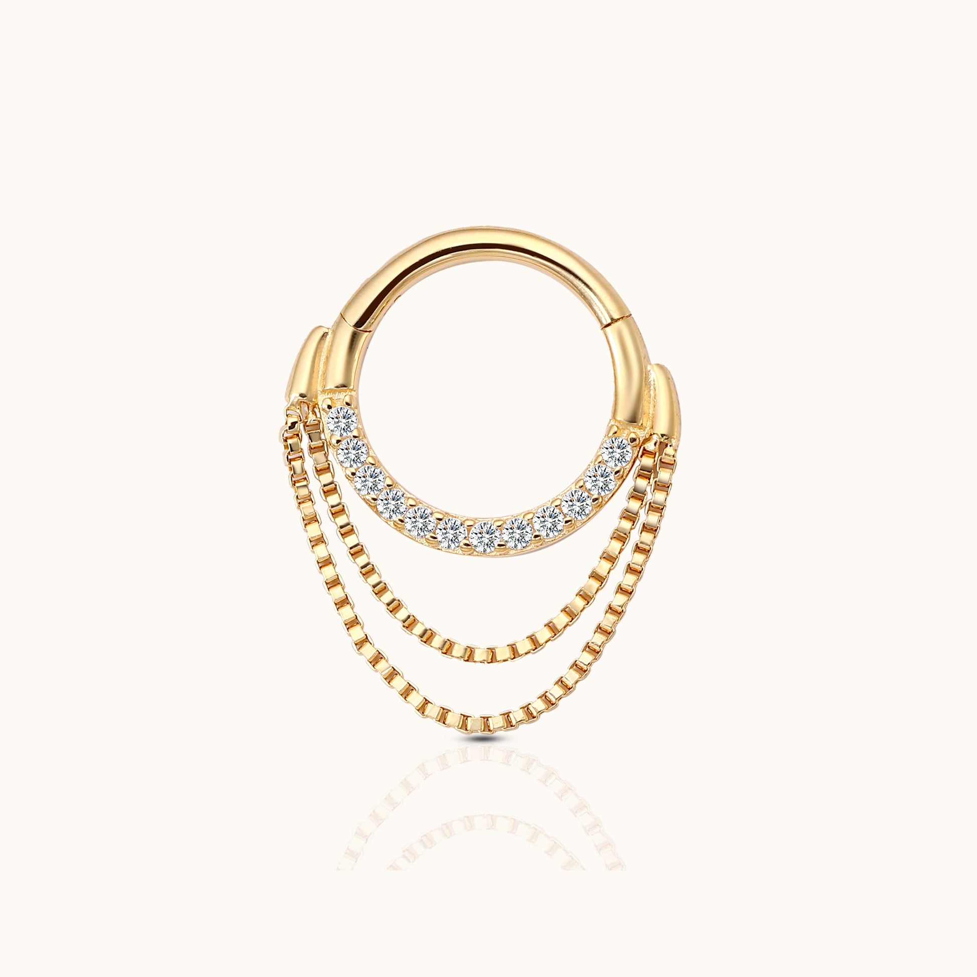 14K Solid Gold Double Layered Chain Clicker Dangle Hoop Earring by Doviana