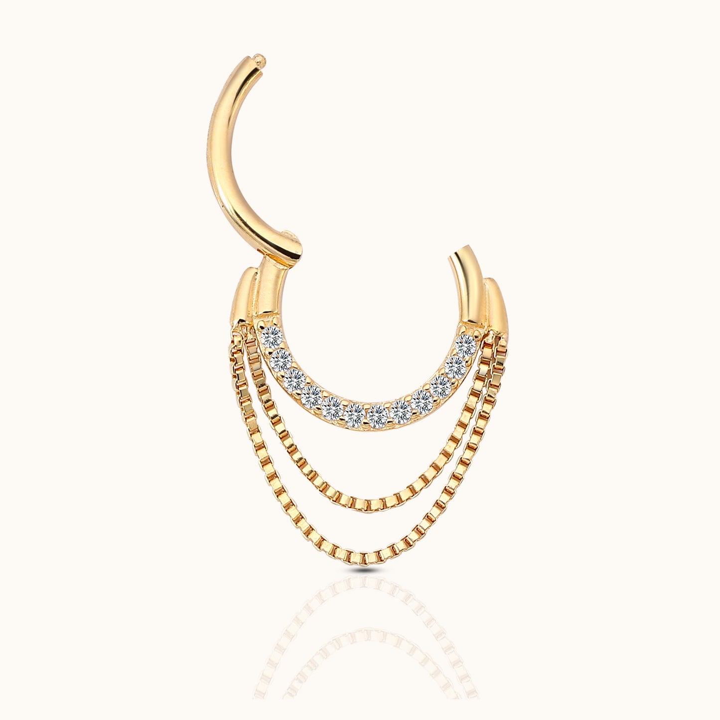 14K Solid Gold Double Layered Chain Clicker Dangle Hoop Earring by Doviana