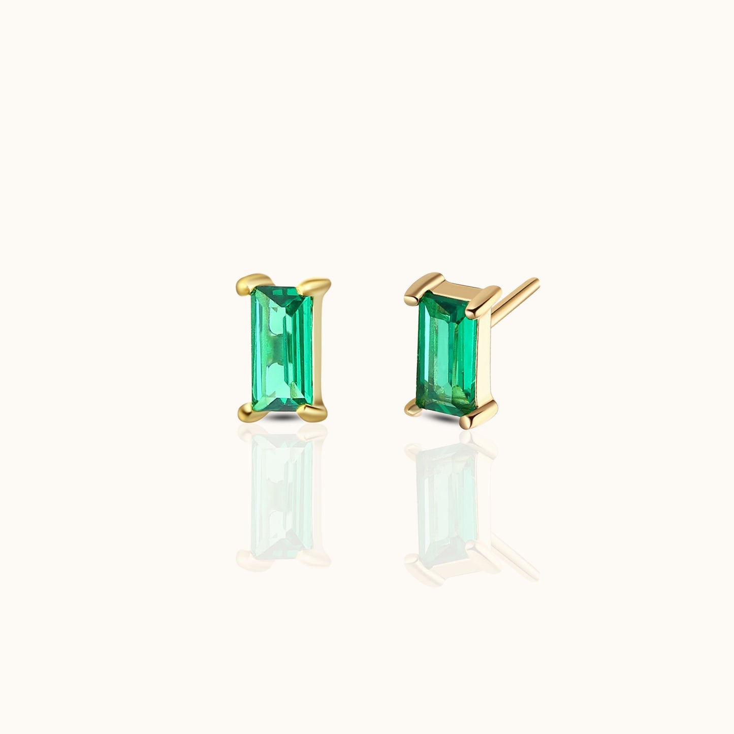 14K Solid Gold Green Square CZ Rectangle Threadless Labret Flat Back Nap Earring by Doviana
