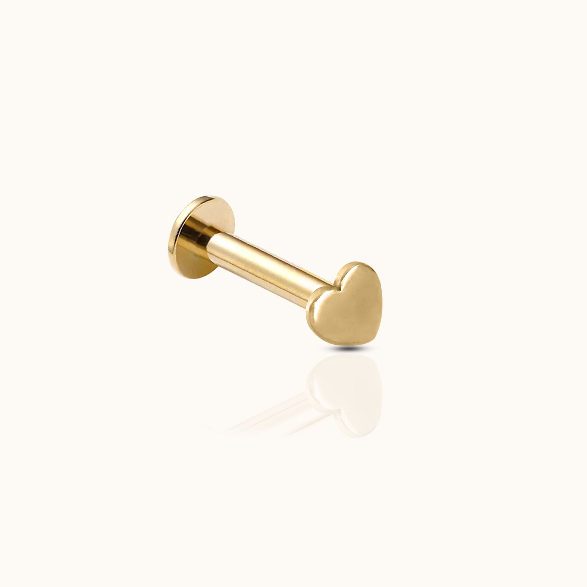 14K Solid Gold Heart Threadless Labret Flat Back Nap Earring by Doviana
