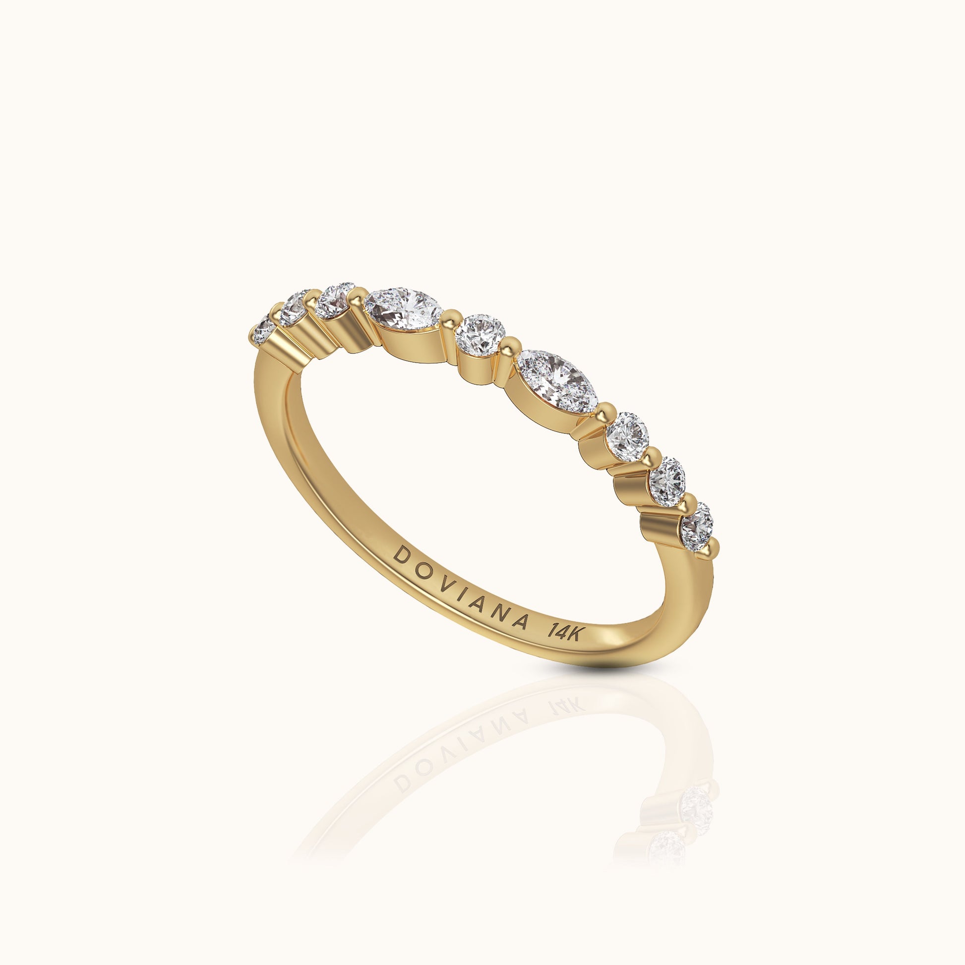 14K Solid Gold Marquise and Round Diamond Band Ring by Doviana
