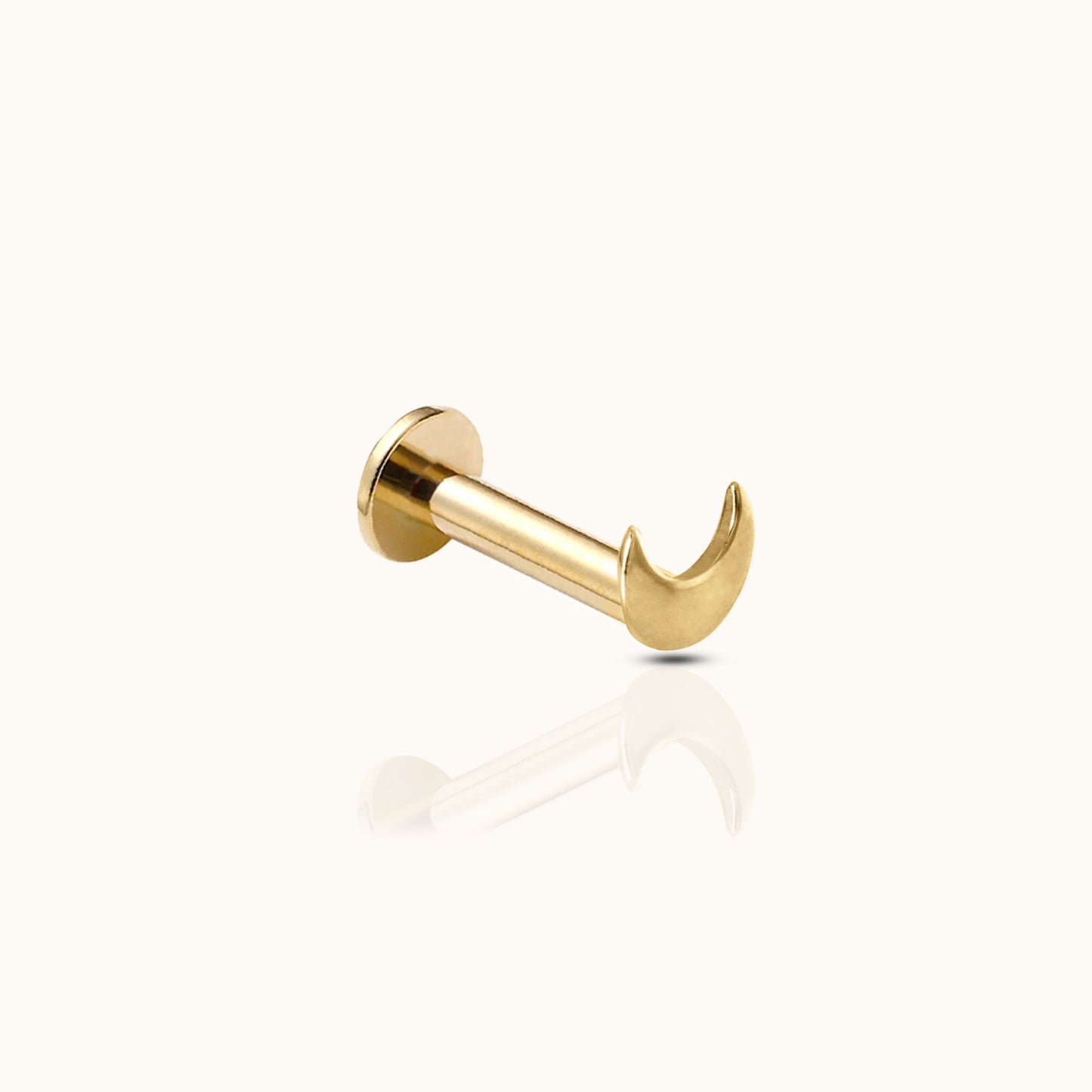 14K Solid Gold Moon Threadless Labret Flat Back Nap Earring