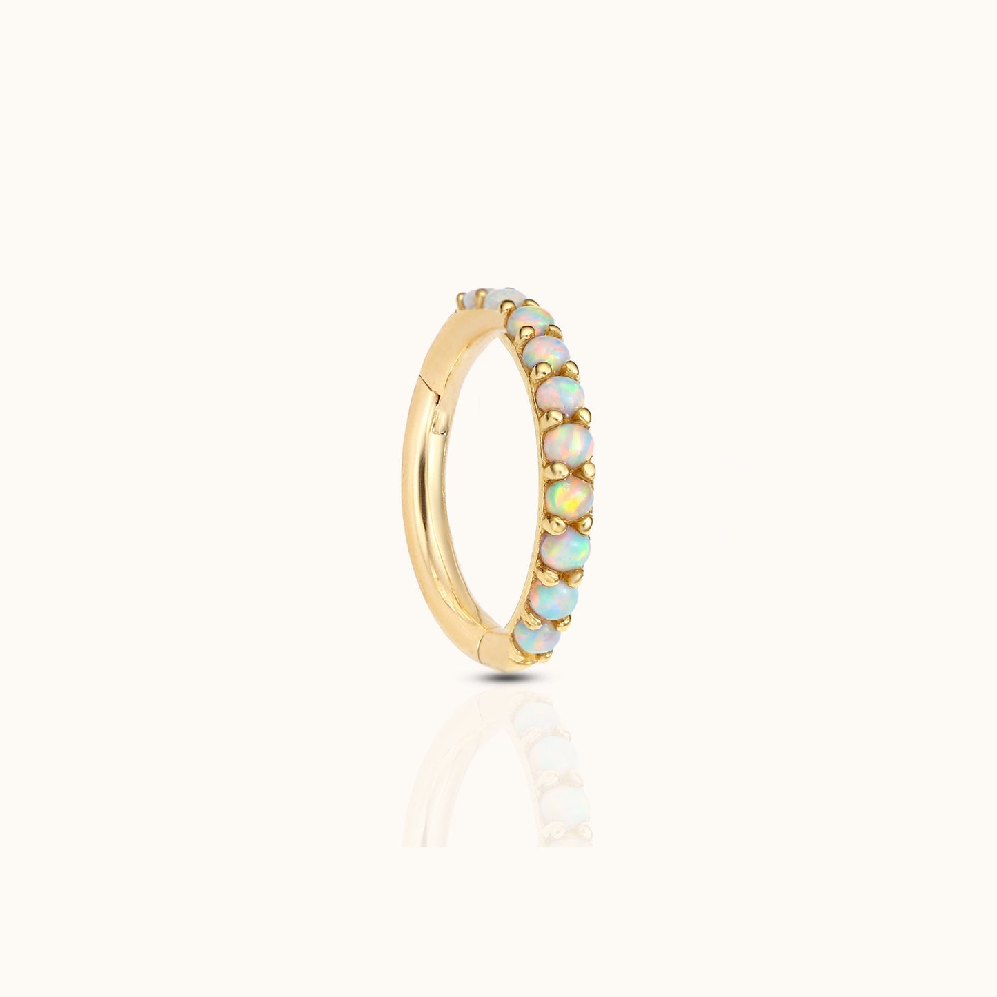 14K Solid Gold Opal Pave Clicker Nap Hoop Earring Natural Gemstones by Doviana