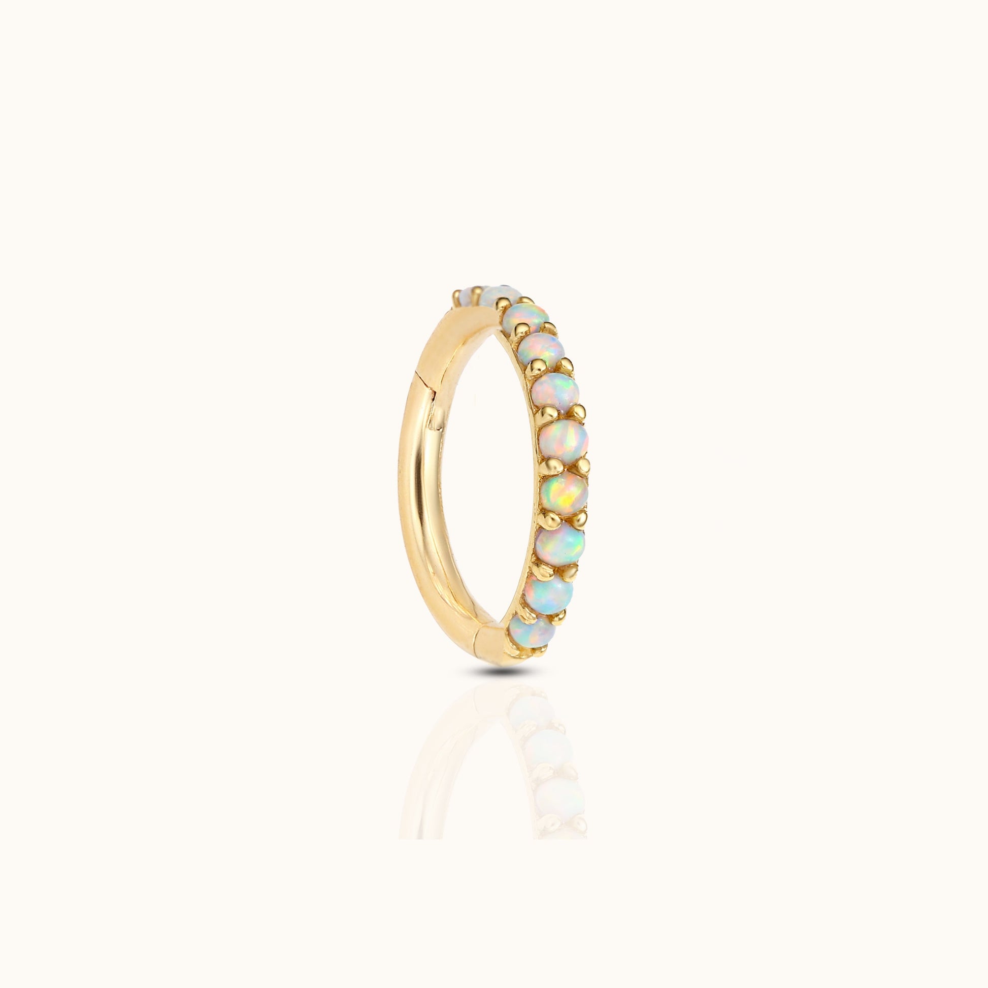 14K Solid Gold Opal Pave Clicker Nap Hoop Earring Natural Gemstones by Doviana