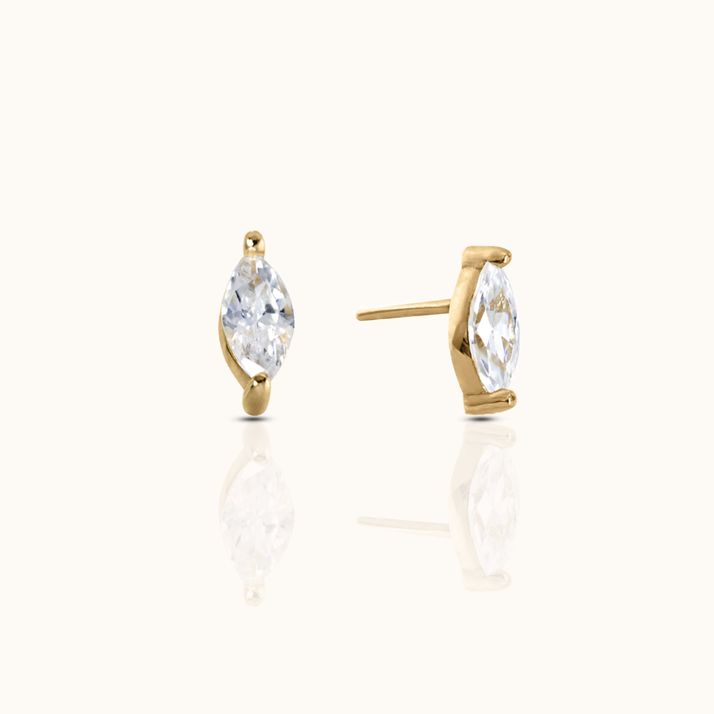 14K Solid Gold Oval CZ Threadless Labret Flat Back Nap Earring by Doviana