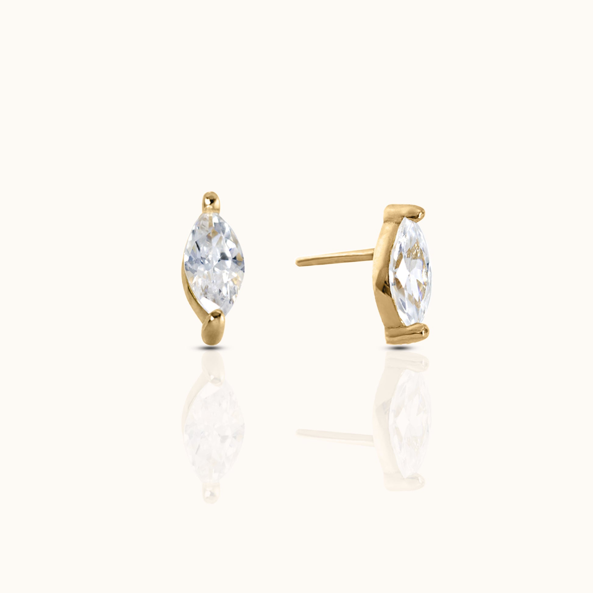 14K Solid Gold Oval CZ Threadless Labret Flat Back Nap Earring by Doviana