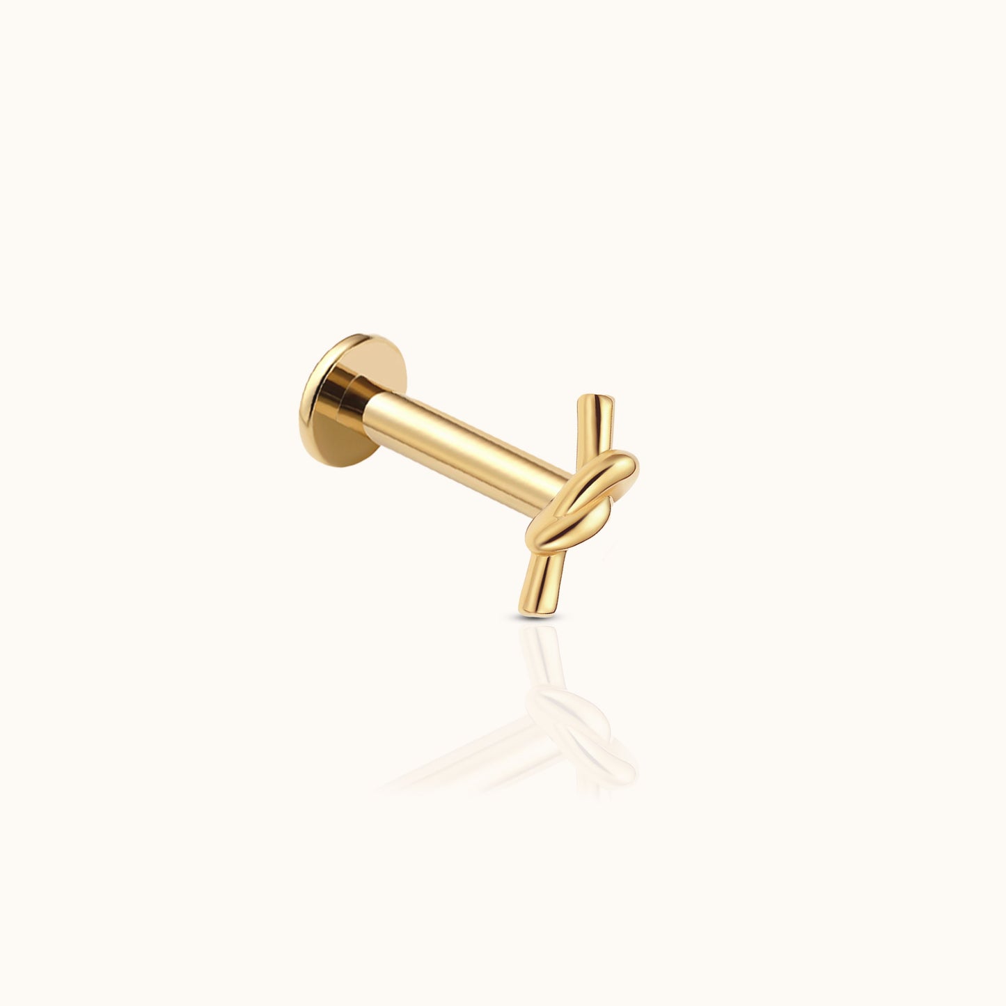 14K Solid Gold Petite Knot Threadless Labret Flat Back Earring by Doviana