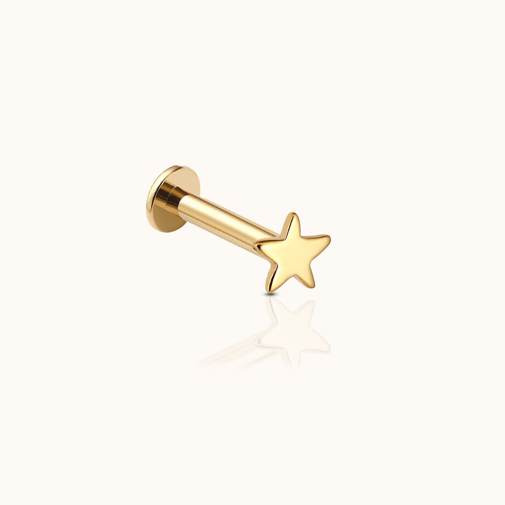 14K Solid Gold Petite Star Celestial Threadless Labret Flat Back Nap Earring by Doviana