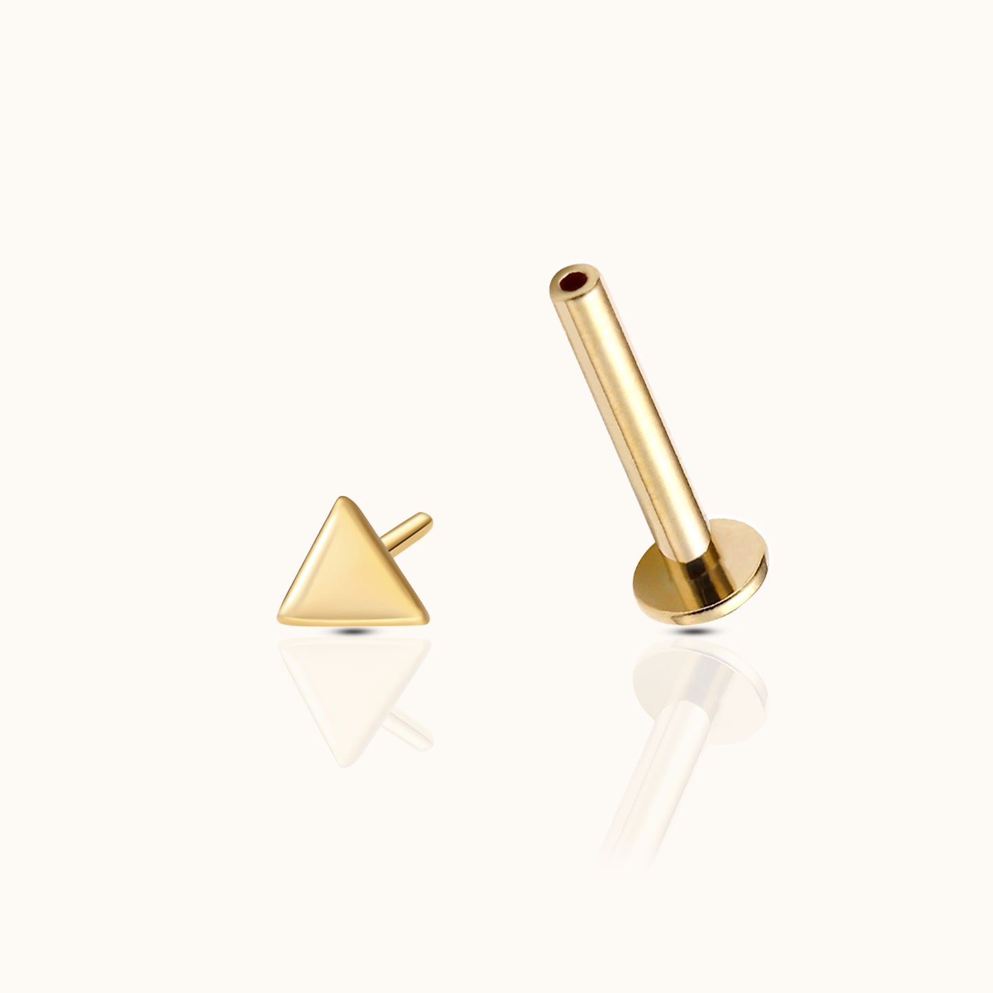14K Solid Gold Petite Triangle Threadless Labret Flat Back Nap Earring by Doviana