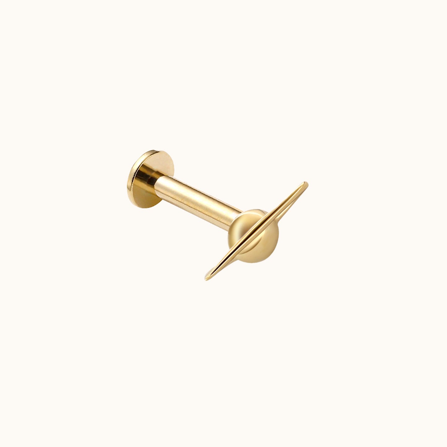 14K Solid Gold Planet Celestial Body Threadless Labret Flat Back Earring by Doviana