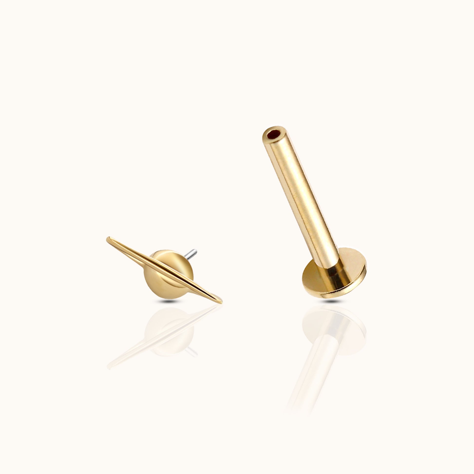 14K Solid Gold Planet Celestial Body Threadless Labret Flat Back Earring by Doviana