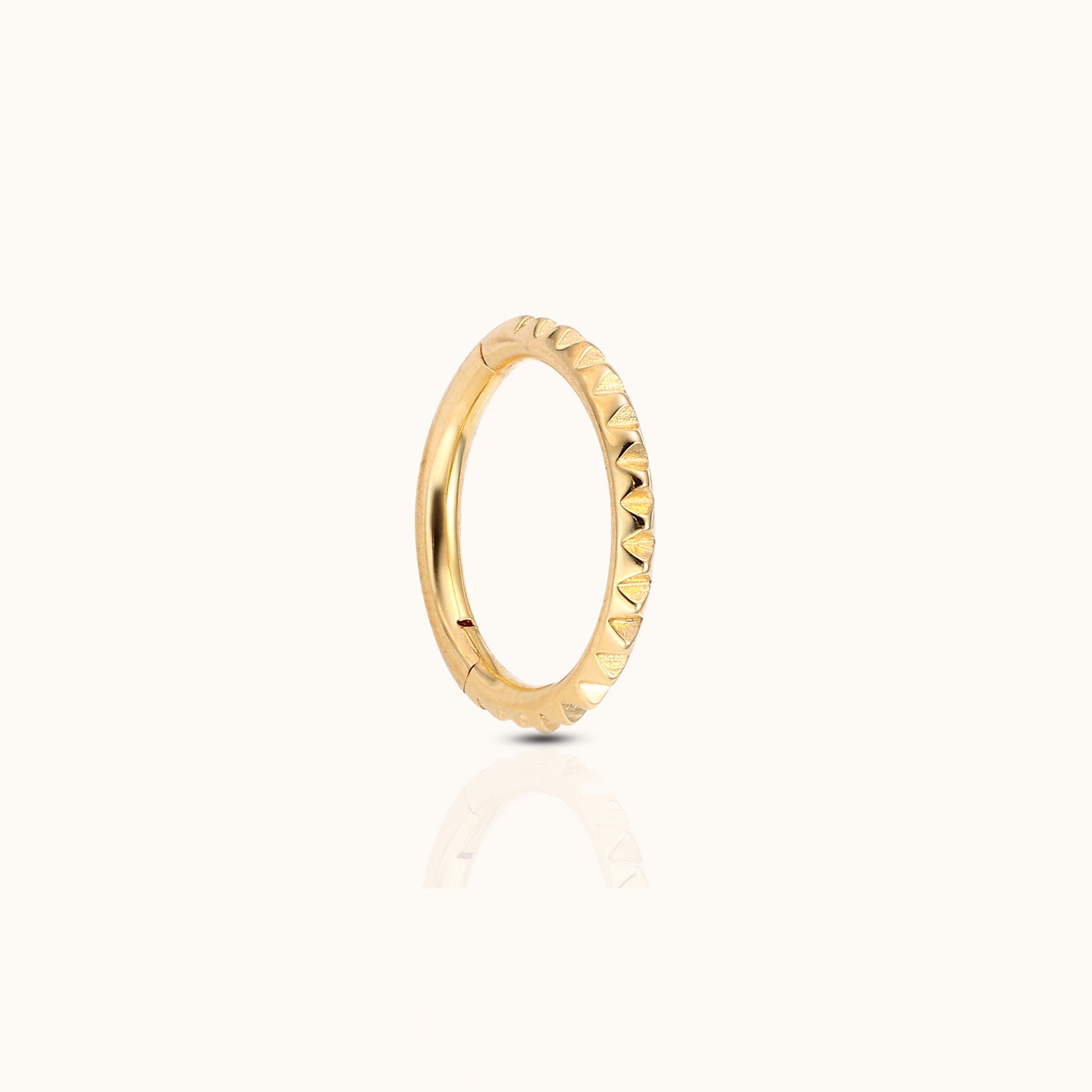 14K Solid Gold Pyramid Edgy Gear Clicker Nap Hoop Earring by Doviana