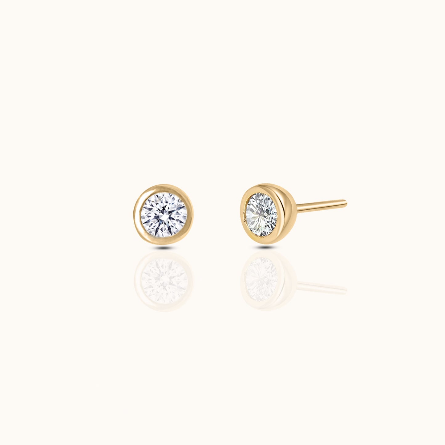 14K Solid Gold Round CZ Bezel Threadless Labret Flat Back Nap Earring by Doviana