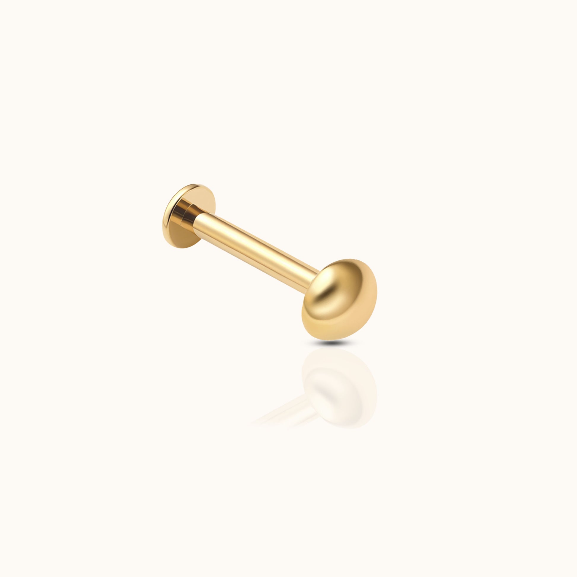 14K Solid Gold Round Cap Half Ball Threadless Labret Flat Back Nap Earring by Doviana