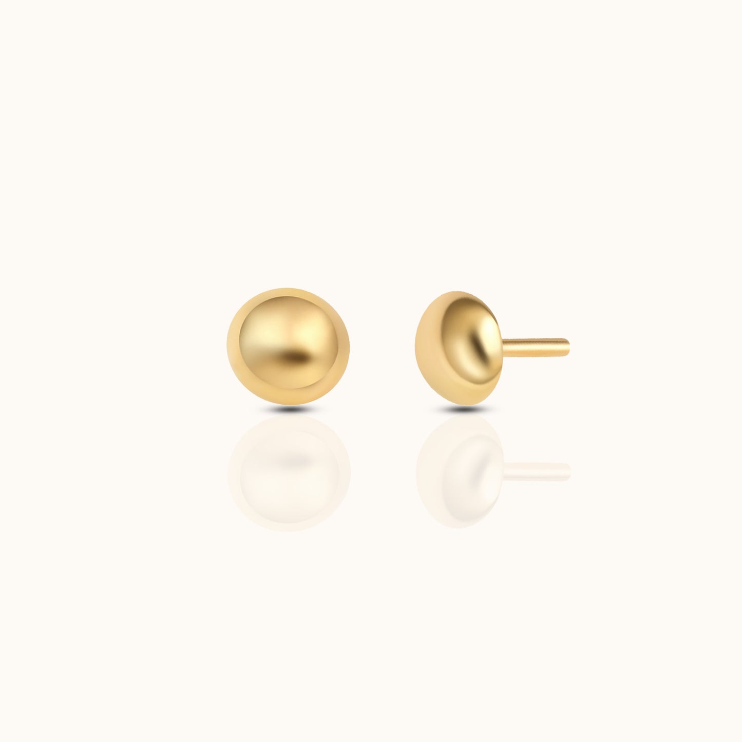 14K Solid Gold Round Cap Half Ball Threadless Labret Flat Back Nap Earring by Doviana