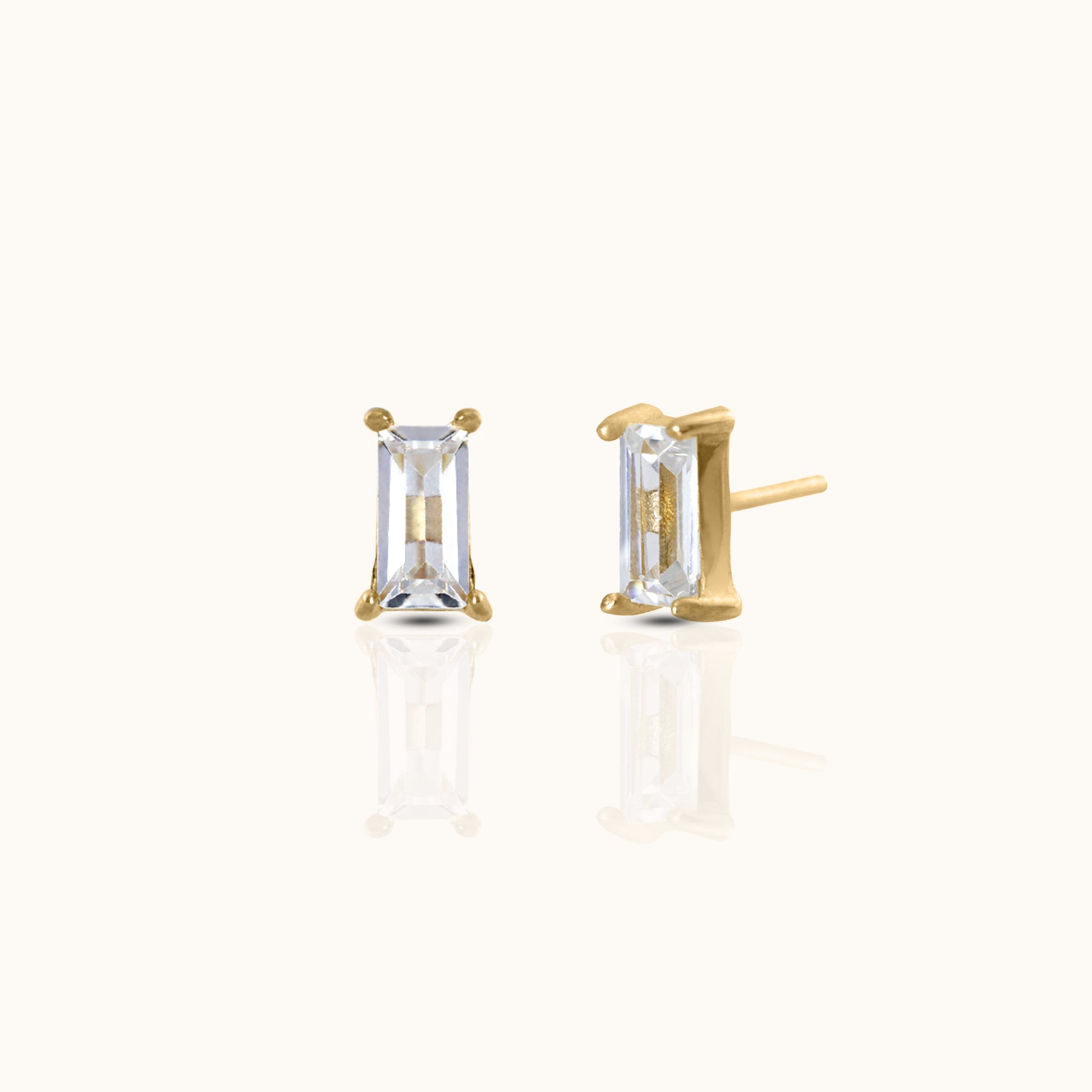 14K Solid Gold Square CZ Threadless Labret Flat Back Nap Earring by Doviana