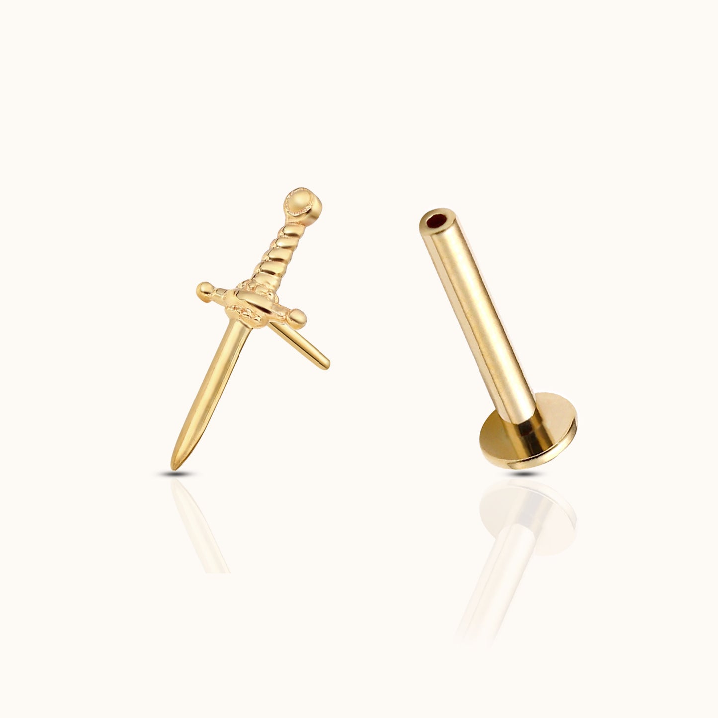 14K Solid Gold Sword Threadless Labret Flat Back Nap Earring by Doviana