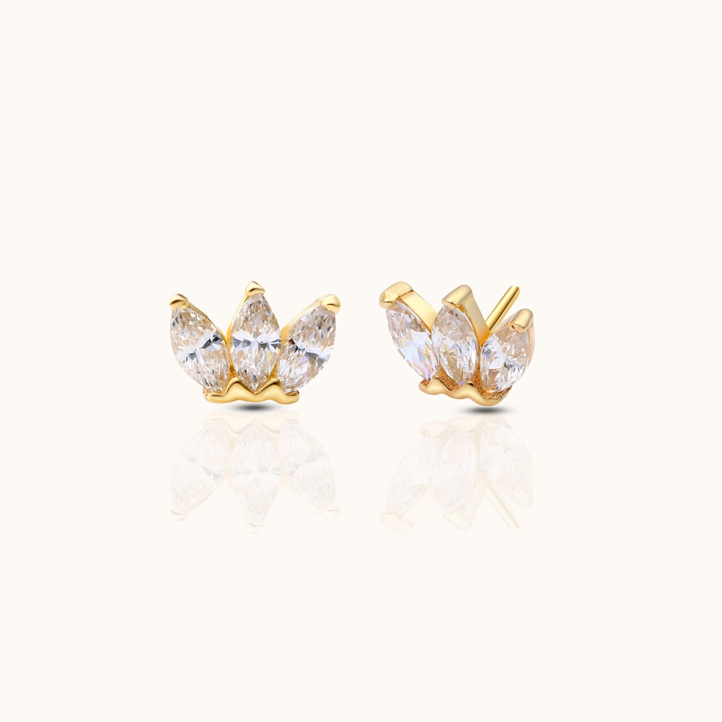 14K Solid Gold Trefoil CZ Flower Threadless Labret Flat Back Nap Earring by Doviana