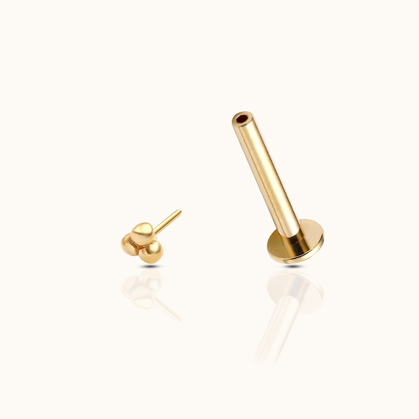 14K Solid Gold Tri Dots Threadless Labret Flat Back Nap Earring by Doviana