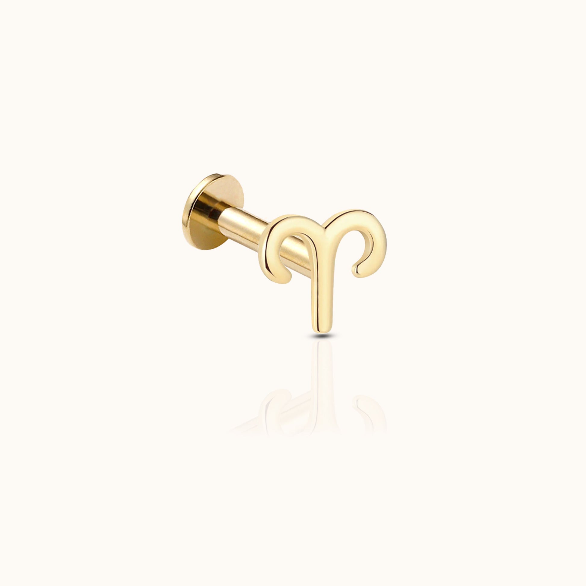 14K Solid Gold Aries Apr Birth Fire Sign Zodiac Astrology Constellation Threadless Labret Flat Back Earring by Doviana