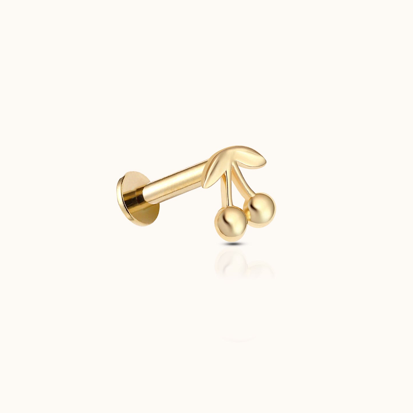 14K Solid Gold Cherry Threadless Labret Flat Back Earring by Doviana