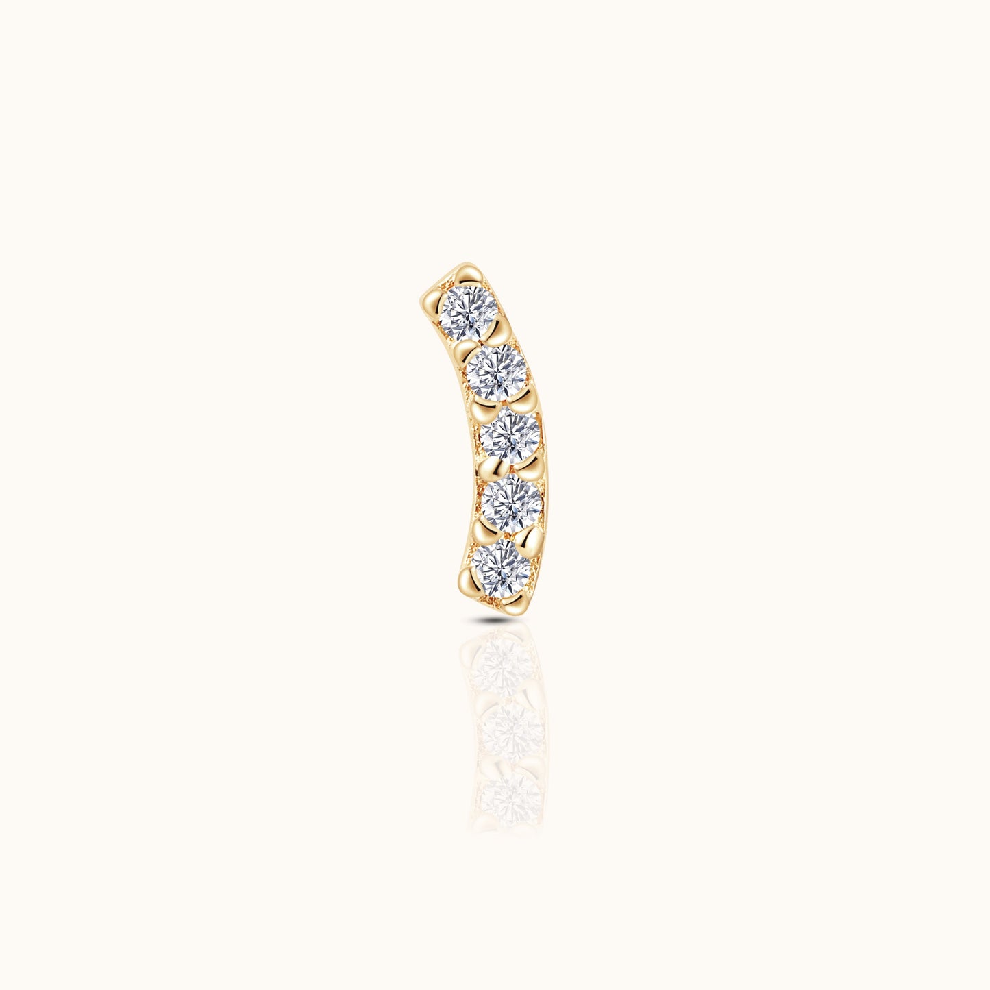 14K Solid Gold Curved Bar CZ Threadless Labret Flat Back Earring by Doviana