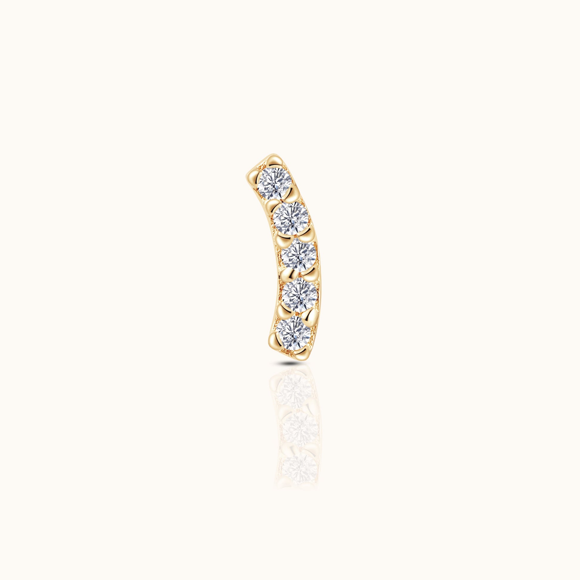 14K Solid Gold Curved Bar CZ Threadless Labret Flat Back Earring by Doviana